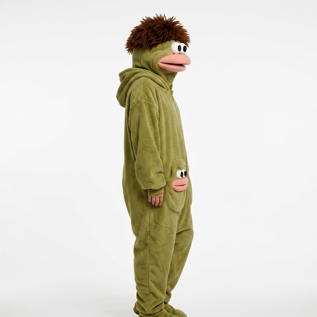 Monster onesie worn while lounging at home